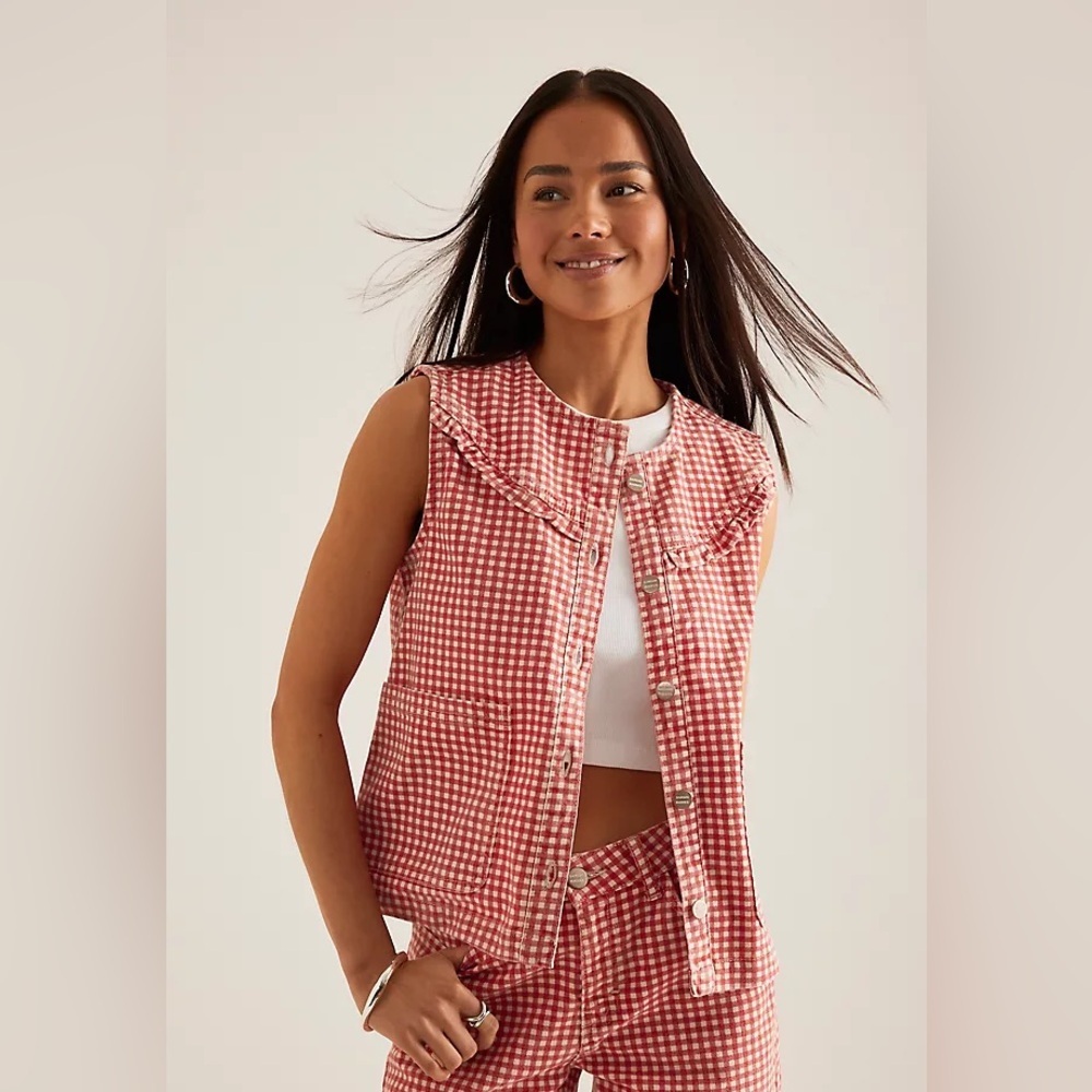 NEW Damson Madder Mari Vest Top Red Gingham Size 10 - Picture 3 of 11